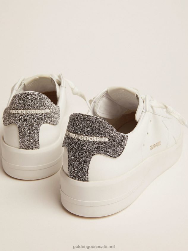 Purestar sneakers in white leather with silver Swarovski crystal heel tab FN20N130 Women Golden Goose