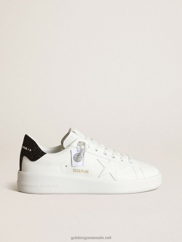 Purestar sneakers in white leather with tone-on-tone star and heel tab in black Swarovski crystals FN20N204 Women Golden Goose