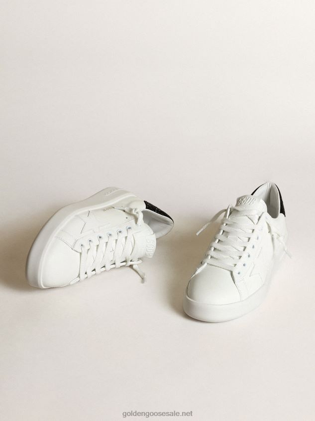 Purestar sneakers in white leather with tone-on-tone star and heel tab in black Swarovski crystals FN20N204 Women Golden Goose