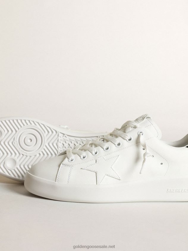 Purestar sneakers in white leather with tone-on-tone star and heel tab in black Swarovski crystals FN20N204 Women Golden Goose