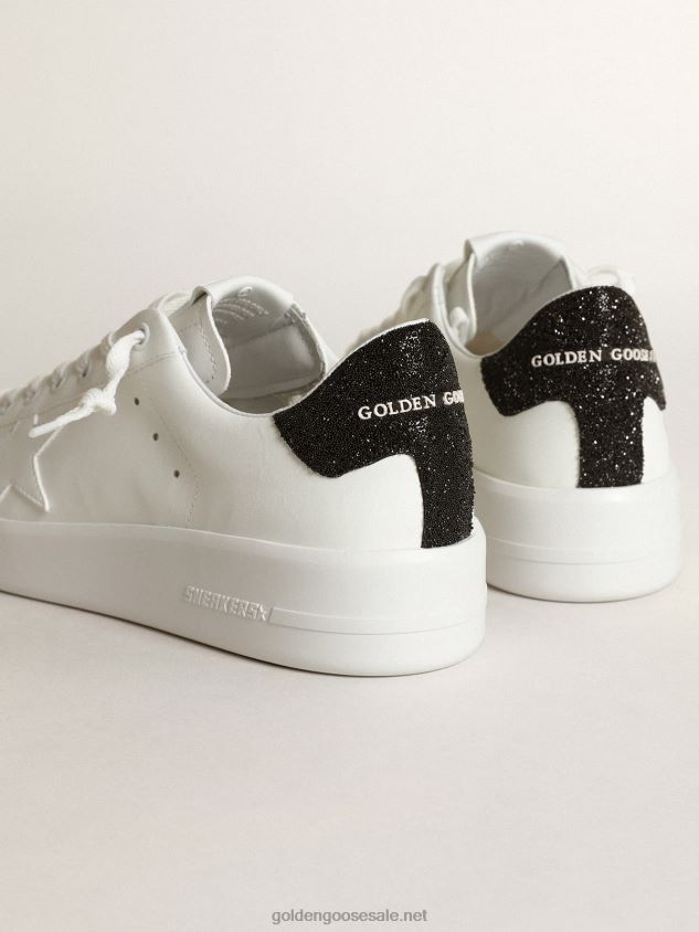 Purestar sneakers in white leather with tone-on-tone star and heel tab in black Swarovski crystals FN20N204 Women Golden Goose