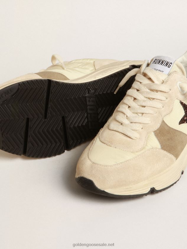 Running Sole LTD in cream nylon and suede with a glitter star FN20N220 Women Golden Goose
