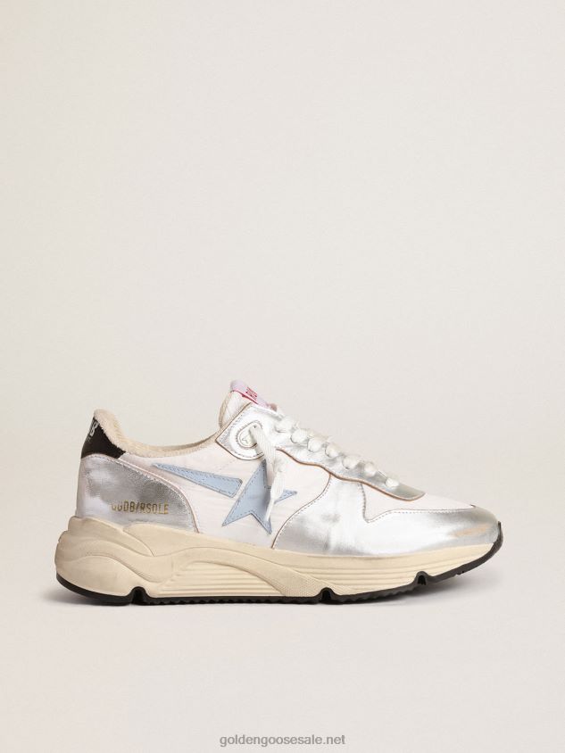 Running Sole in nylon and silver metallic leather with light blue star FN20N172 Women Golden Goose