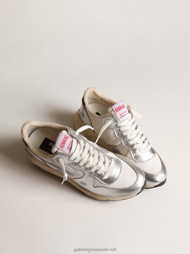 Running Sole in nylon and silver metallic leather with light blue star FN20N172 Women Golden Goose