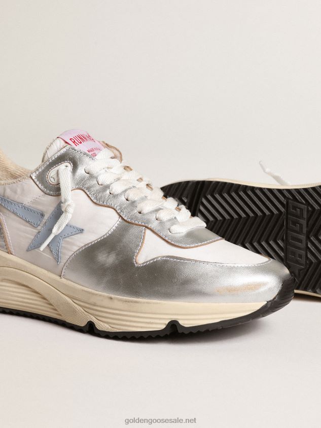 Running Sole in nylon and silver metallic leather with light blue star FN20N172 Women Golden Goose