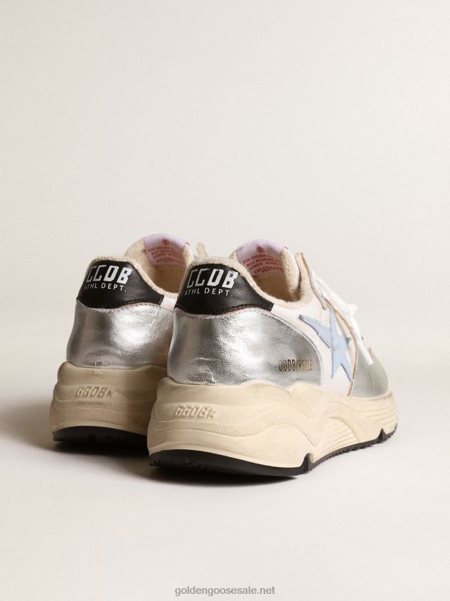 Running Sole in nylon and silver metallic leather with light blue star FN20N172 Women Golden Goose