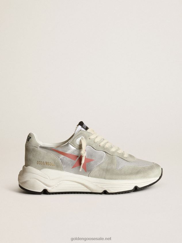 Running Sole sneakers in silver laminated leather with ice-gray suede inserts FN20N76 Women Golden Goose