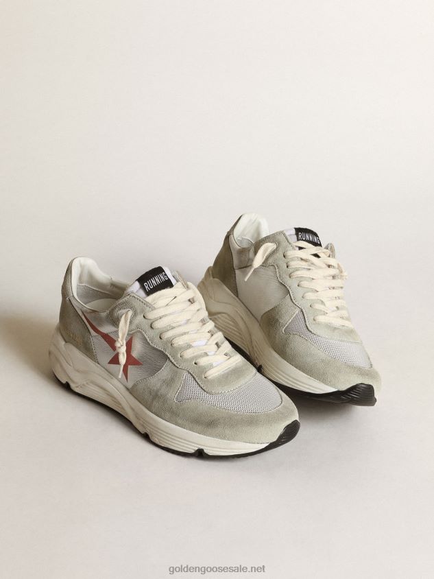 Running Sole sneakers in silver laminated leather with ice-gray suede inserts FN20N76 Women Golden Goose