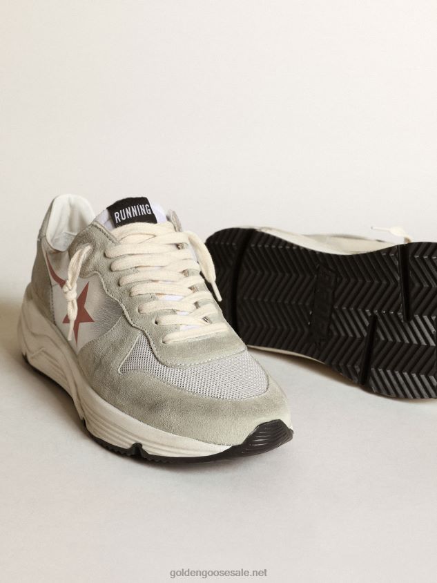 Running Sole sneakers in silver laminated leather with ice-gray suede inserts FN20N76 Women Golden Goose