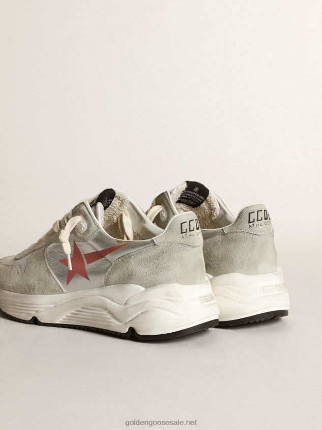 Running Sole sneakers in silver laminated leather with ice-gray suede inserts FN20N76 Women Golden Goose