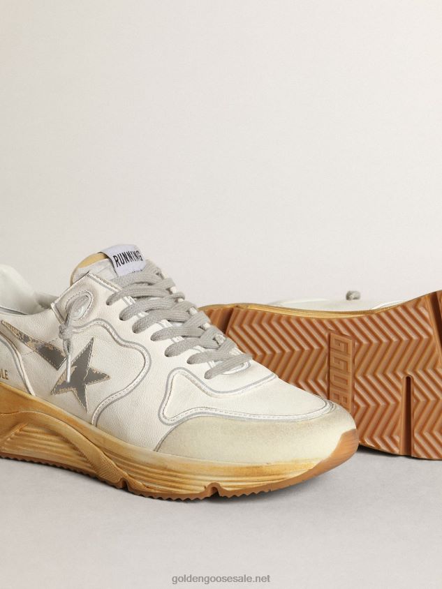 Running Sole sneakers with star and heel tab in leather with silver-colored digital print FN20N34 Women Golden Goose