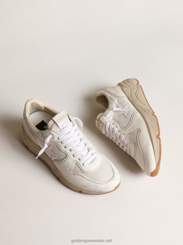 Running sole sneakers in optical-white mesh and nappa leather with white leather star FN20N35 Women Golden Goose