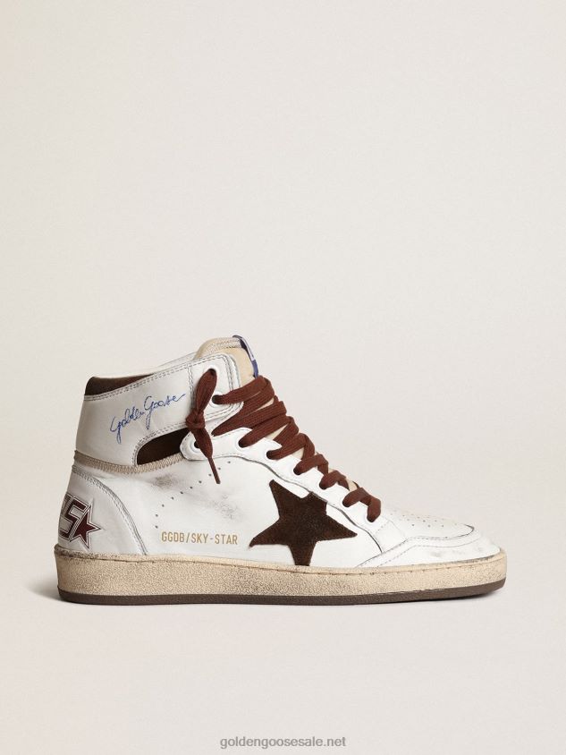 Sky-Star in white nappa leather with chocolate suede star FN20N156 Women Golden Goose