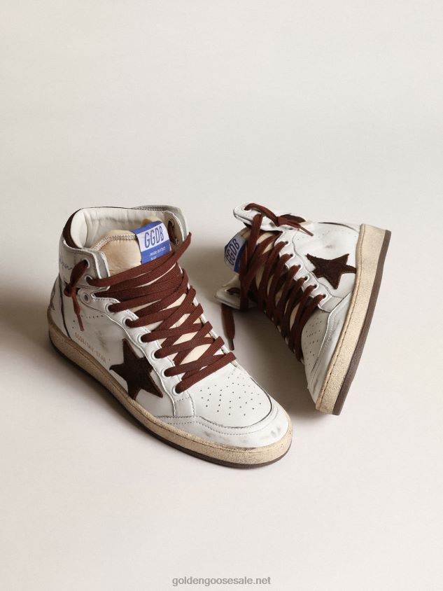 Sky-Star in white nappa leather with chocolate suede star FN20N156 Women Golden Goose