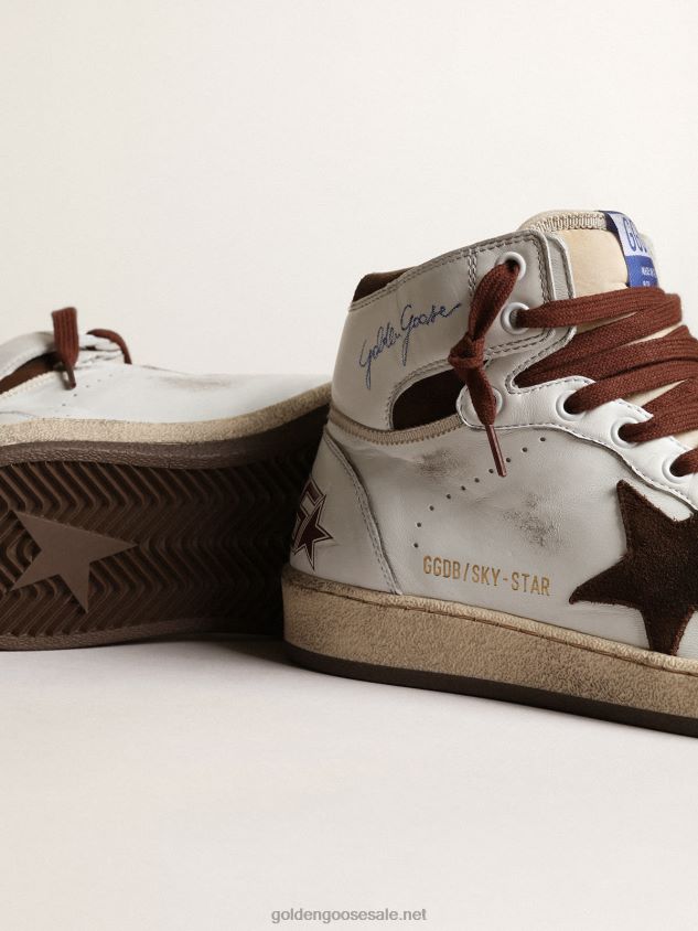 Sky-Star in white nappa leather with chocolate suede star FN20N156 Women Golden Goose