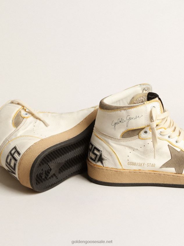 Sky-Star in white nappa leather with dove-gray suede star FN20N179 Women Golden Goose