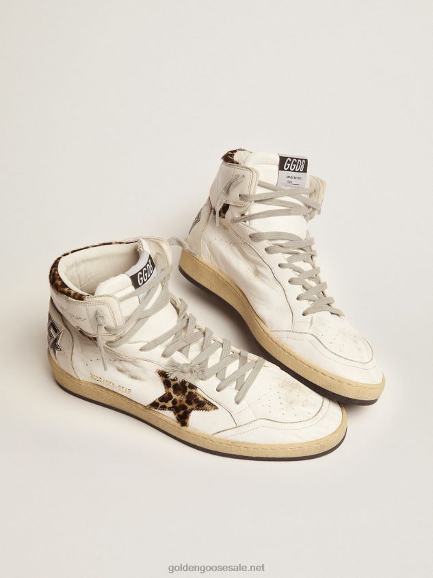 Sky-Star sneakers with signature on the ankle and leopard-print pony skin inserts FN20N55 Women Golden Goose