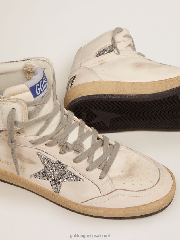 Sky-Star sneakers with signature on the ankle and silver glitter inserts FN20N2 Women Golden Goose