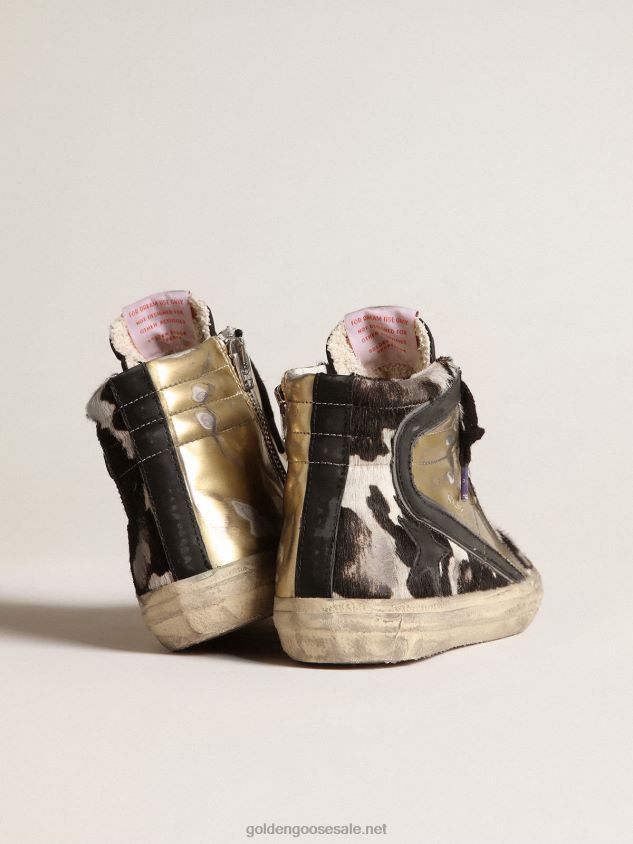 Slide LAB in zebra-print pony skin with gold inserts FN20N209 Women Golden Goose