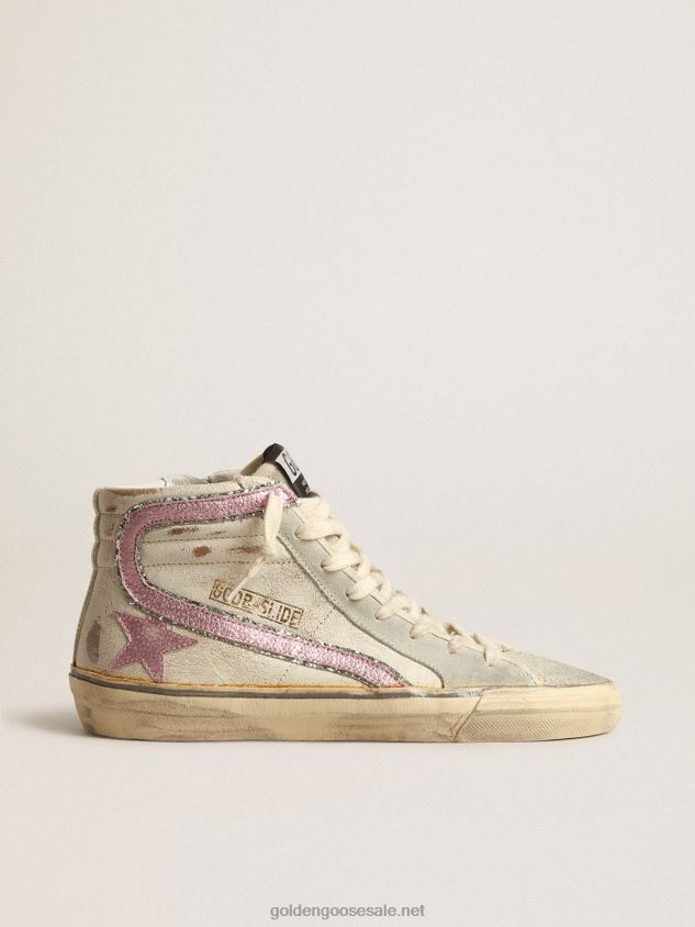 Slide LTD in beige with pink metallic leather star and flash FN20N283 Women Golden Goose