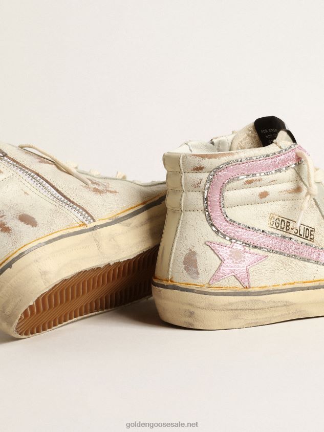 Slide LTD in beige with pink metallic leather star and flash FN20N283 Women Golden Goose