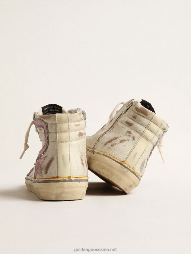 Slide LTD in beige with pink metallic leather star and flash FN20N283 Women Golden Goose
