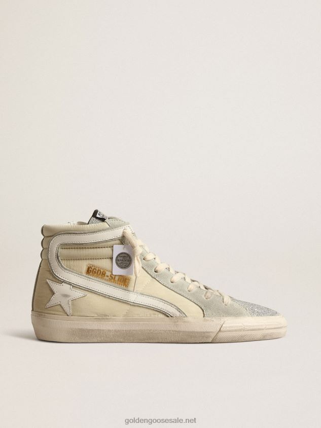 Slide in ivory nylon with white leather star and flash FN20N162 Women Golden Goose