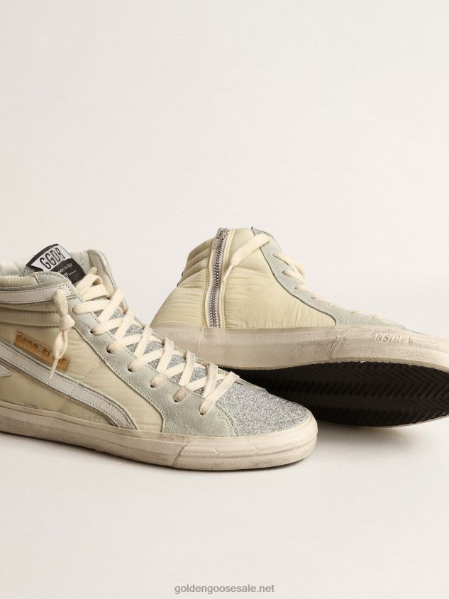 Slide in ivory nylon with white leather star and flash FN20N162 Women Golden Goose