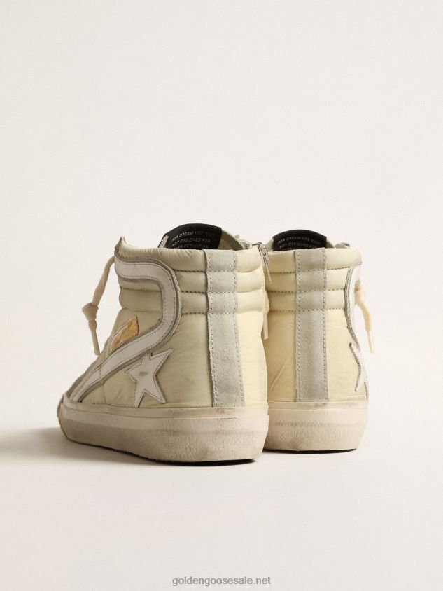 Slide in ivory nylon with white leather star and flash FN20N162 Women Golden Goose