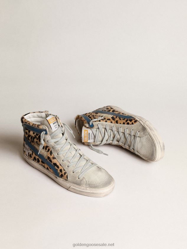 Slide in leopard-print pony skin with metallic leather star FN20N25 Women Golden Goose
