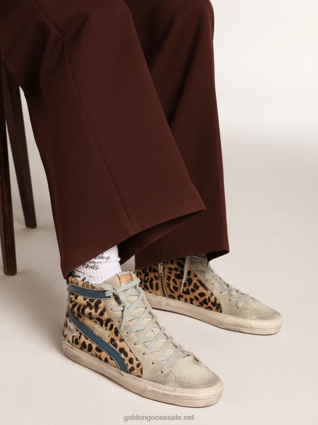 Slide in leopard-print pony skin with metallic leather star FN20N25 Women Golden Goose