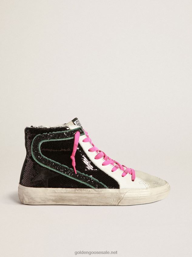 Slide sneakers with black sequins FN20N42 Women Golden Goose