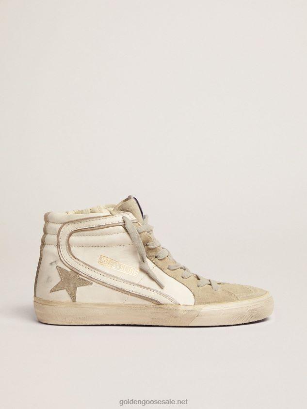 Slide sneakers with ice-gray suede star and white leather flash FN20N51 Women Golden Goose