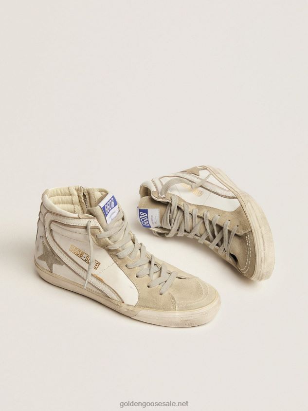 Slide sneakers with ice-gray suede star and white leather flash FN20N51 Women Golden Goose