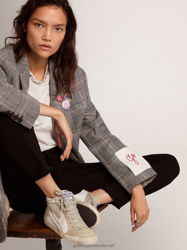 Slide sneakers with ice-gray suede star and white leather flash FN20N51 Women Golden Goose