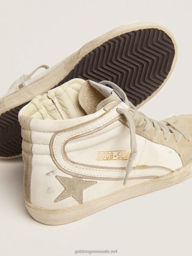 Slide sneakers with ice-gray suede star and white leather flash FN20N51 Women Golden Goose