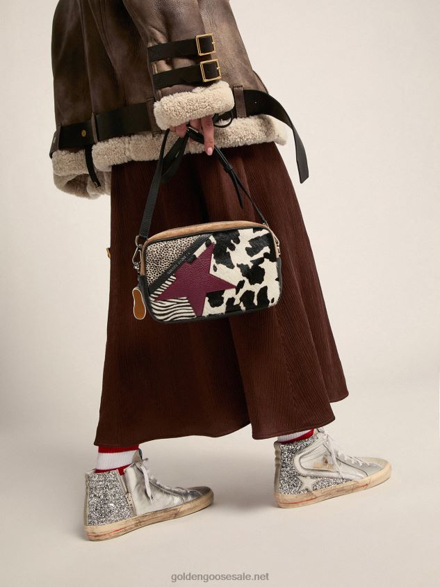 Slide sneakers with upper in laminated leather and silver glitter FN20N69 Women Golden Goose