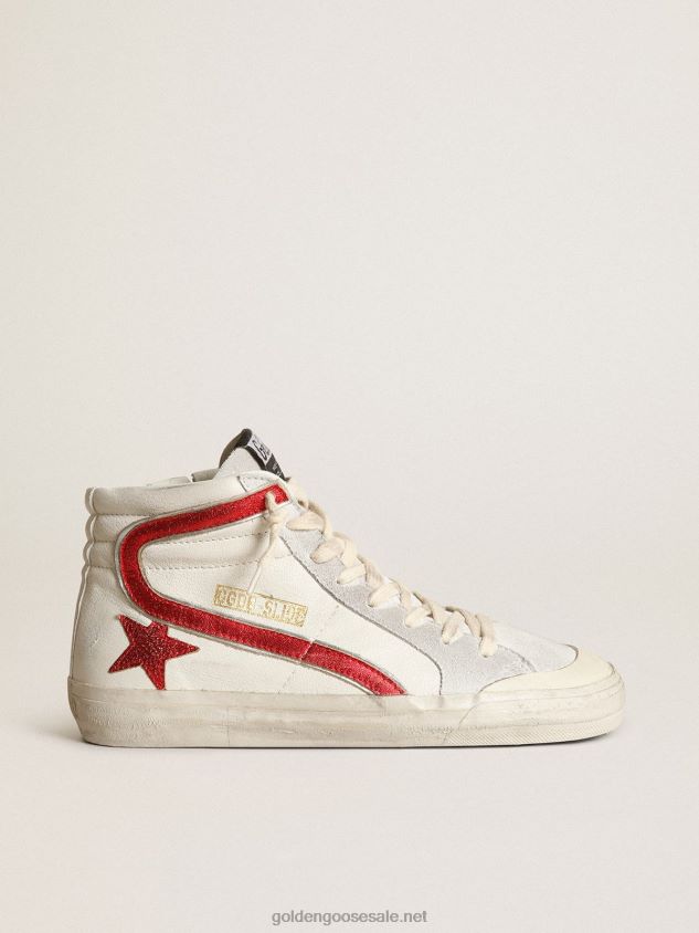 Slide with a red laminated leather star and flash FN20N187 Women Golden Goose