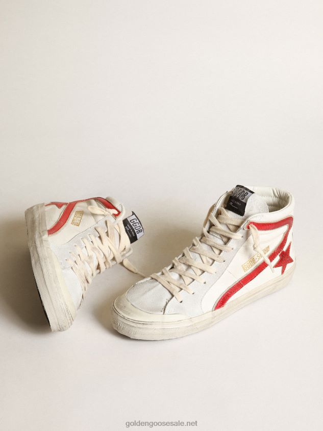 Slide with a red laminated leather star and flash FN20N187 Women Golden Goose