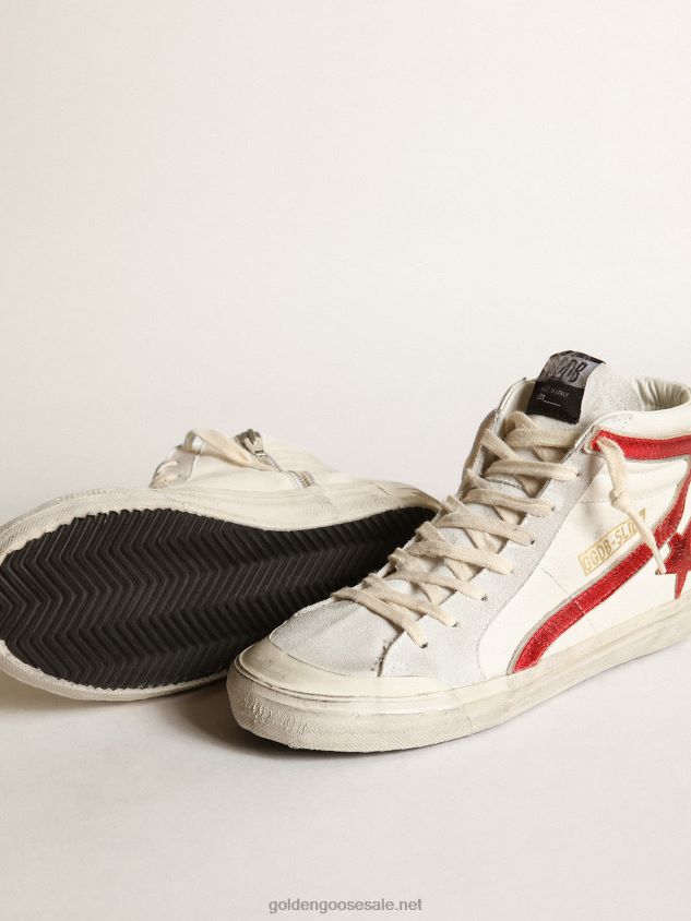 Slide with a red laminated leather star and flash FN20N187 Women Golden Goose