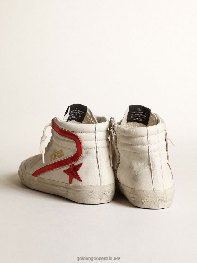 Slide with a red laminated leather star and flash FN20N187 Women Golden Goose