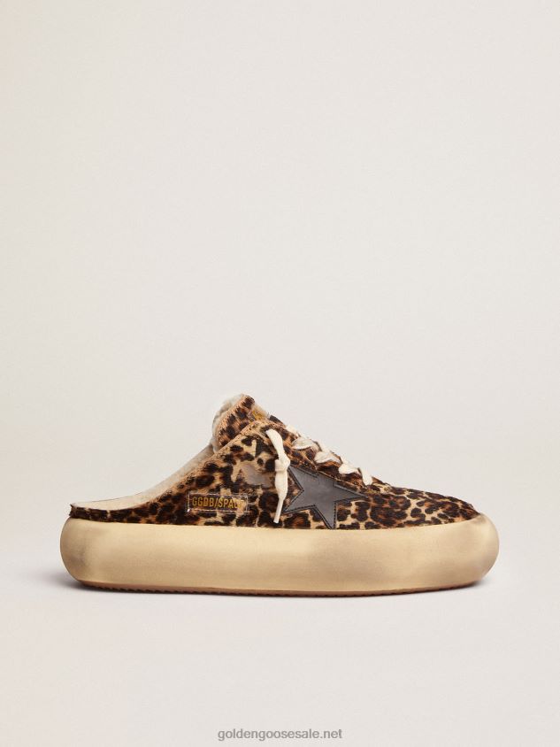 Space-Star Sabot shoes in animal-print pony skin with shearling lining FN20N72 Women Golden Goose