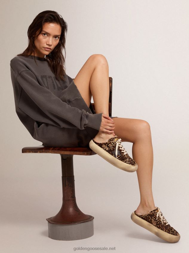Space-Star Sabot shoes in animal-print pony skin with shearling lining FN20N72 Women Golden Goose
