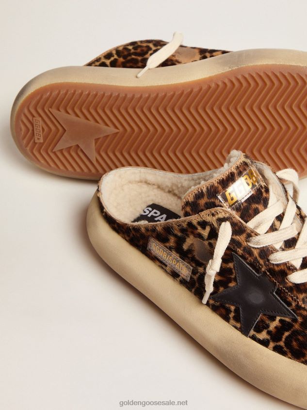 Space-Star Sabot shoes in animal-print pony skin with shearling lining FN20N72 Women Golden Goose