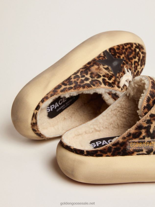 Space-Star Sabot shoes in animal-print pony skin with shearling lining FN20N72 Women Golden Goose