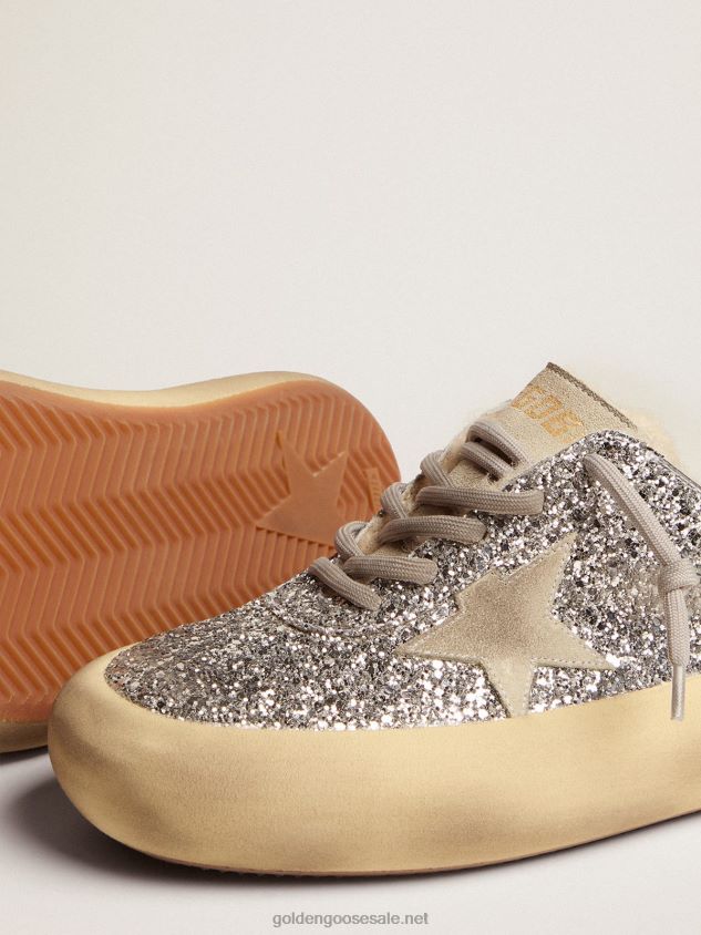 Space-Star Sabot shoes in silver glitter with shearling lining FN20N78 Women Golden Goose