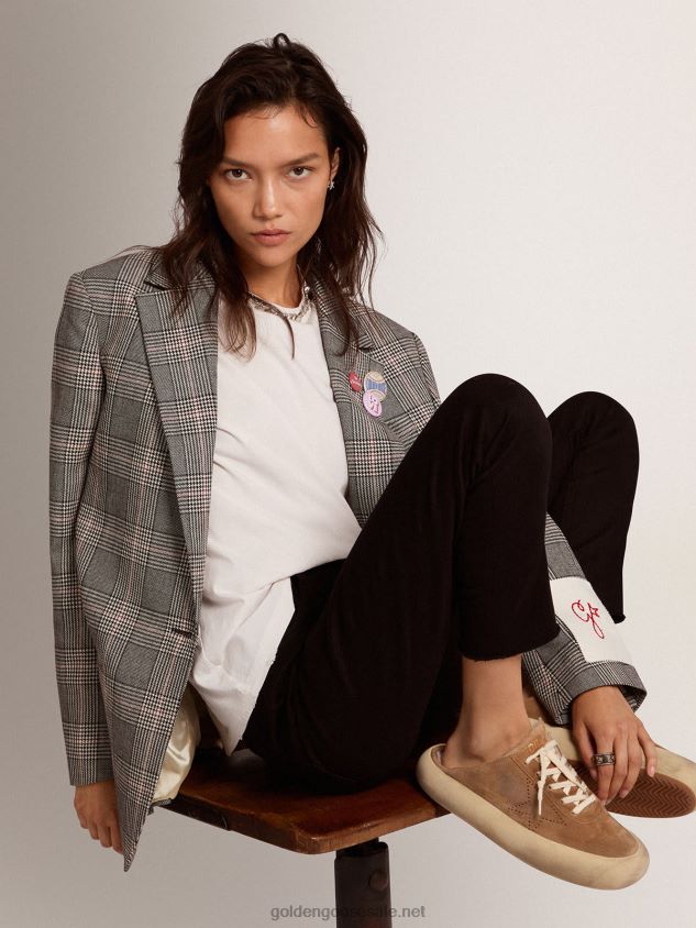Space-Star Sabot shoes in tobacco-colored suede with shearling lining FN20N176 Women Golden Goose