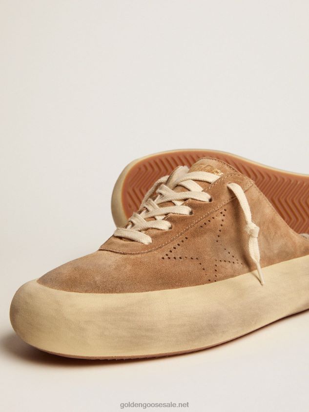 Space-Star Sabot shoes in tobacco-colored suede with shearling lining FN20N176 Women Golden Goose