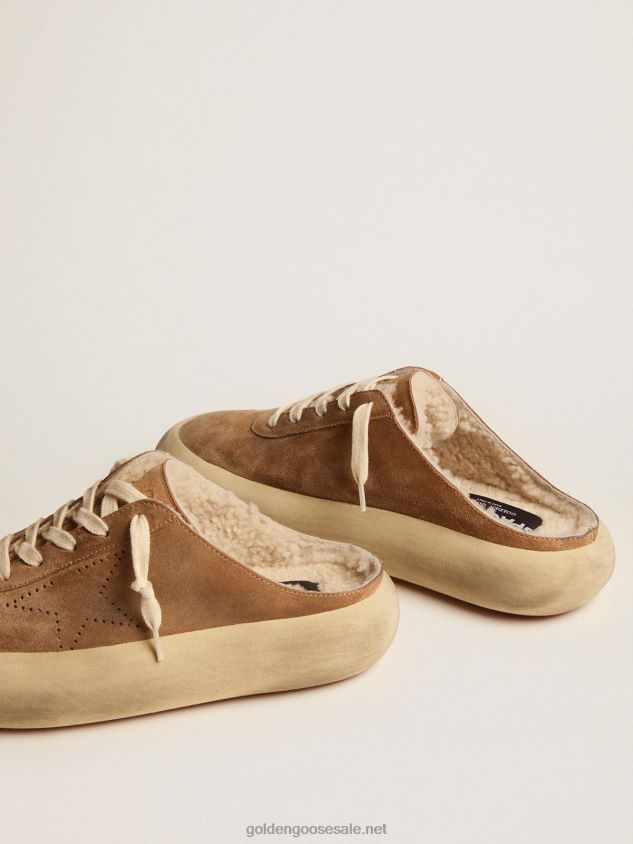 Space-Star Sabot shoes in tobacco-colored suede with shearling lining FN20N176 Women Golden Goose