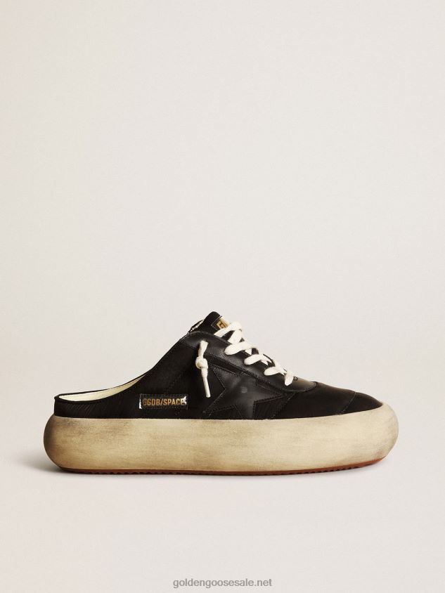 Space-Star Sabots in black nylon with black leather star FN20N173 Women Golden Goose